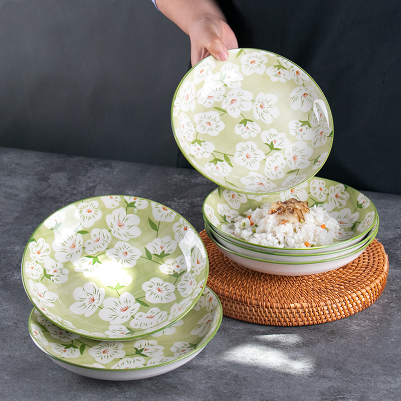 8英寸盘子菜盘釉下彩桃花朵朵