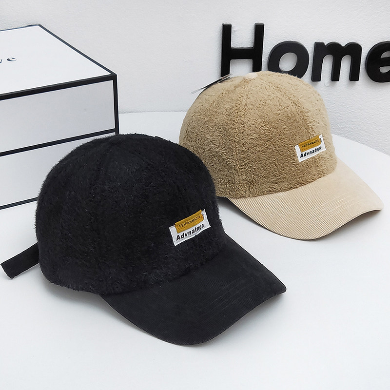 帽子女秋冬韩版 潮百搭ins毛绒拼接保暖字母鸭舌帽大头围棒球帽男
