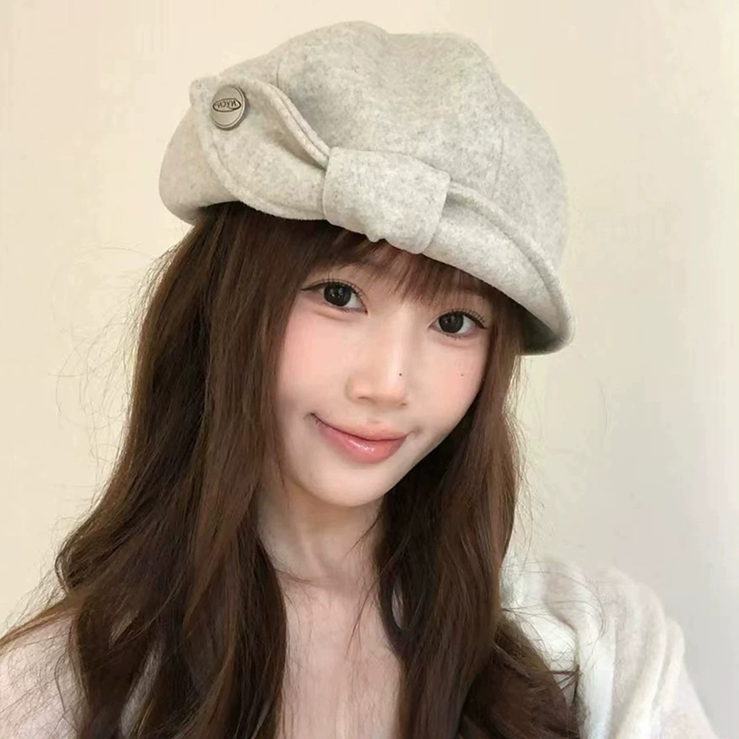 秋冬保暖蝴蝶结贝雷帽显脸小