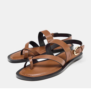 西班牙ZA家女鞋 罗马风平底夹趾凉鞋女夏季百搭休闲度假沙滩鞋