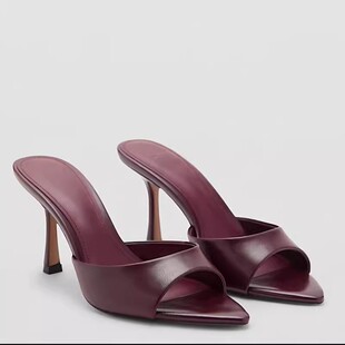 MNG芒果女鞋 性感风一字带尖头细高跟凉拖鞋女夏季百搭气质拖鞋