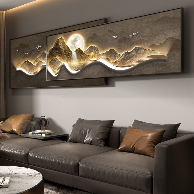 日照金山客厅装饰画现代轻奢高级感沙发背景墙挂画高端大气叠加画,家居饰品,现代装饰画,淘宝优惠券,粉丝福利购,淘宝优惠卷