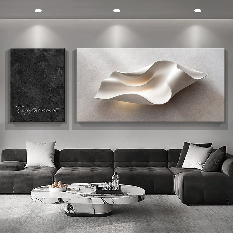 轻奢高级感客厅装饰画浮雕立体感沙发背景墙壁画简约现代二联挂画