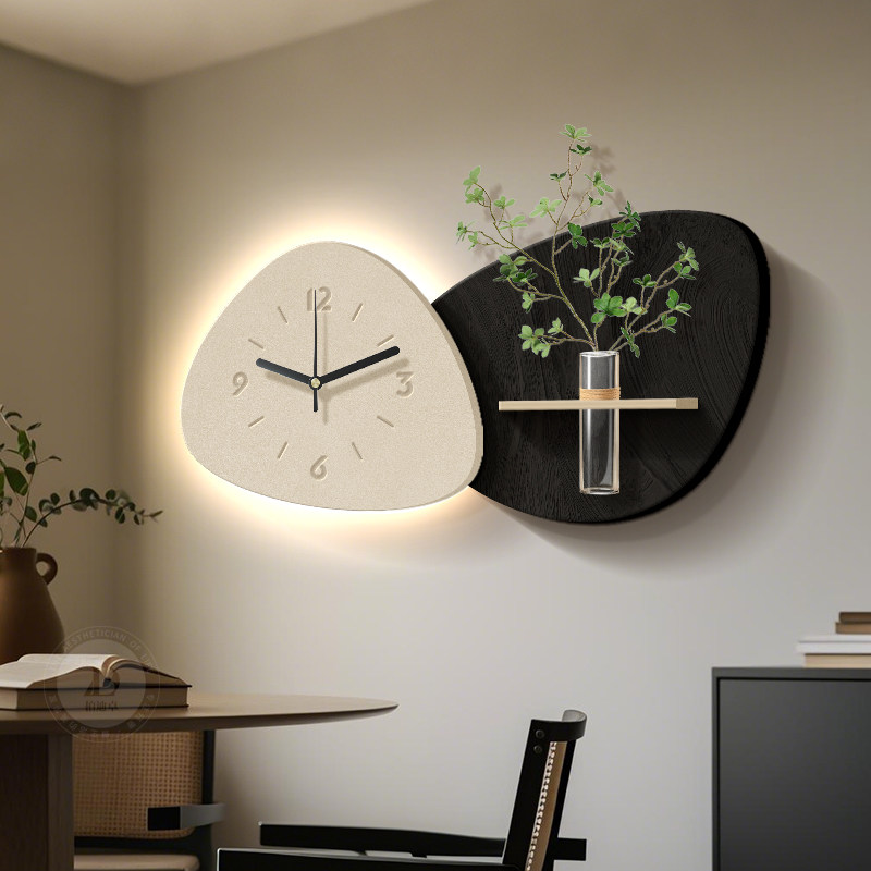 高级感带钟表饭厅装饰画 画水培绿植电视沙发背景墙壁画 画立体砂