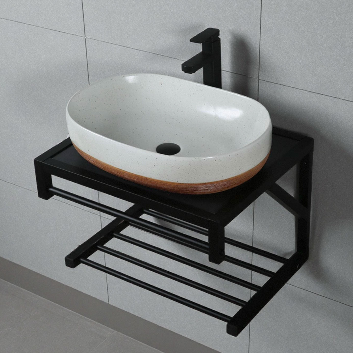 简约挂墙式洗手盆不锈钢支架洗脸盆柜组合家用卫生间陶瓷一体台盆