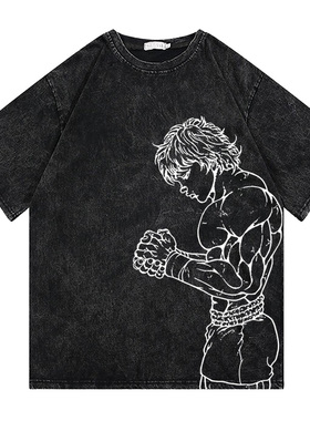 CLFC 范马刃牙健身运动宽松美式水洗短袖纯棉长袖刃牙T恤小领口潮