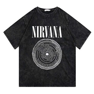 NIRVANA乐队美式街头涅盘摇滚长高街vintage水洗做旧短袖T恤长袖T