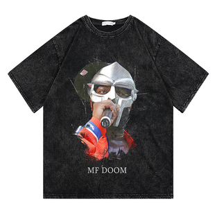 同款 T恤长袖 嘻哈西海岸重磅小领口潮流复古短袖 DOOM铁面孔美式