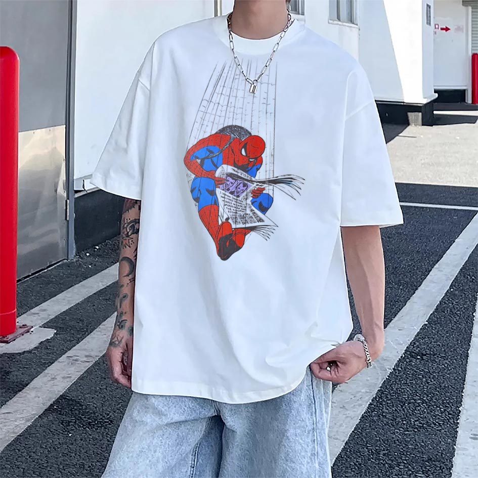 CLFC漫威蜘蛛侠英雄美式休闲创意宽松短袖T恤男女通用纯棉长袖TEE