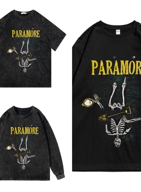 CLFC  美国Paramore乐队帕拉摩尔骷髅创意复古美式水洗短袖T长袖T