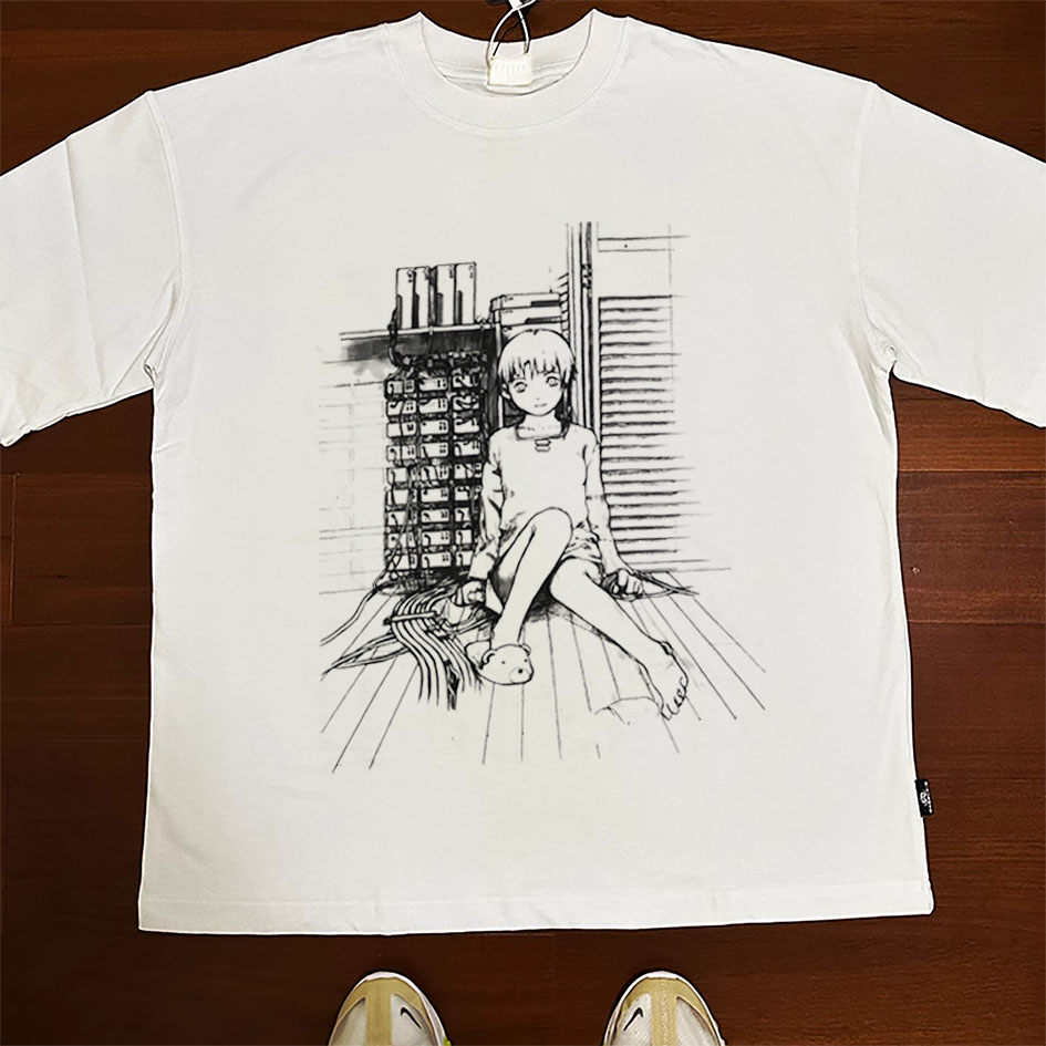 CLFC lain动漫周边岩仓玲音简笔画图案二次元痛衣黑白长袖短袖T恤