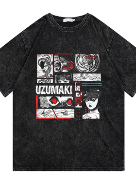 CLFC 日系恐怖动漫伊藤润二 川上富江男女复古水洗做旧T长袖短袖T