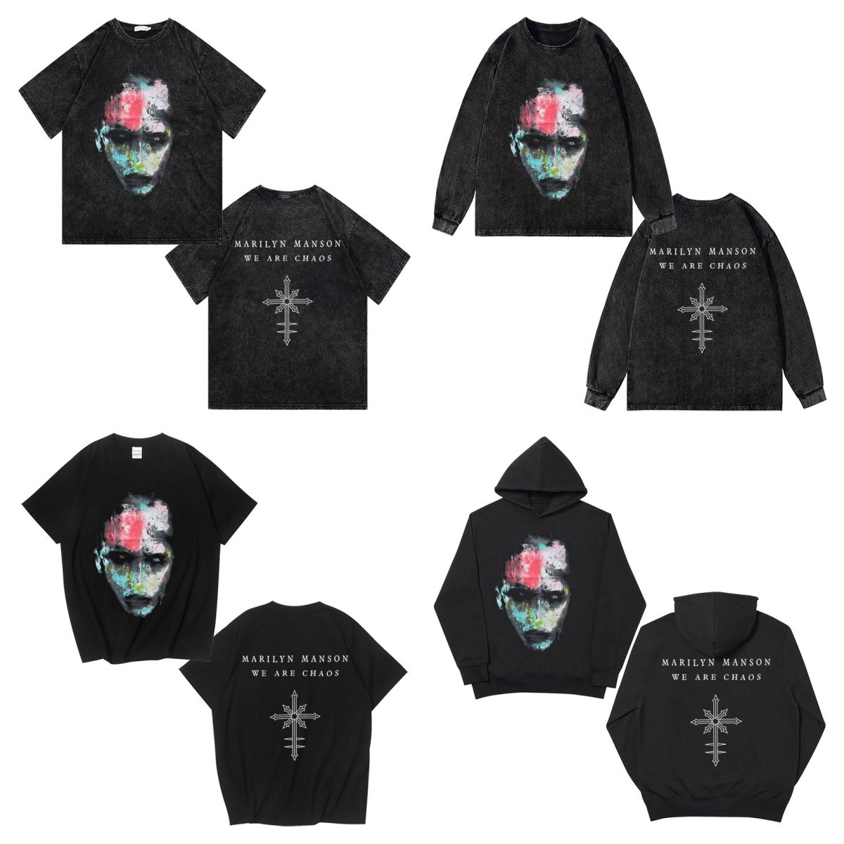 CLFC Marilyn Manson玛丽莲·曼森复古高街双面短袖T长袖连帽卫衣