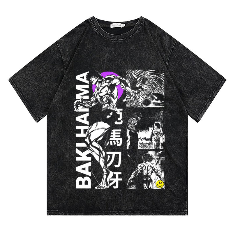 CLFC 刃牙范马T恤动漫人物印花短袖小领口hiphop宽松美式上衣长袖