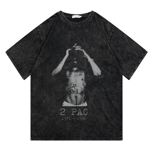 CLFC 2pac图派克Tupac西海岸vintage复古直喷街头重磅水洗长短袖T