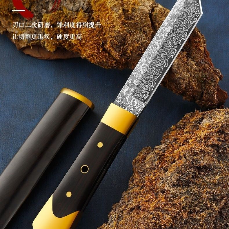 便携大马士革Vg10手把肉刀高硬度水果刀户外吃肉小餐刀厨房瓜果刀