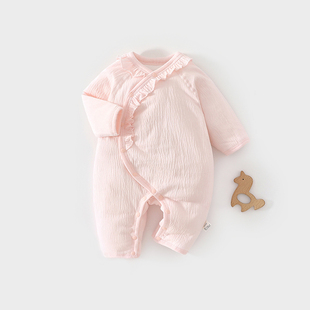 女宝宝新生婴儿夹棉连体衣秋冬季40克薄棉衣服婴儿保暖公主风哈衣