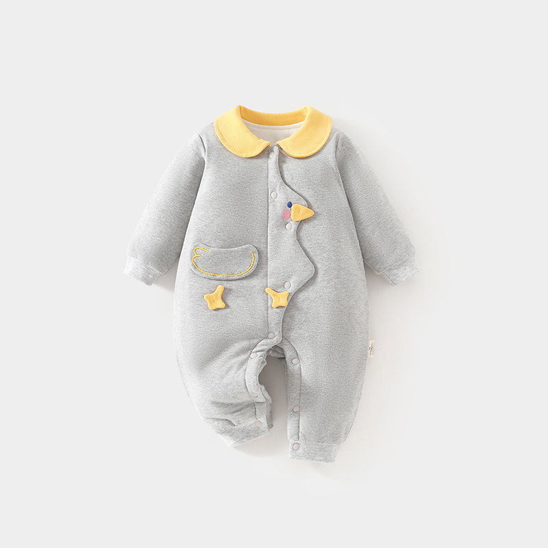 婴儿夹棉连体衣秋冬季100克加棉