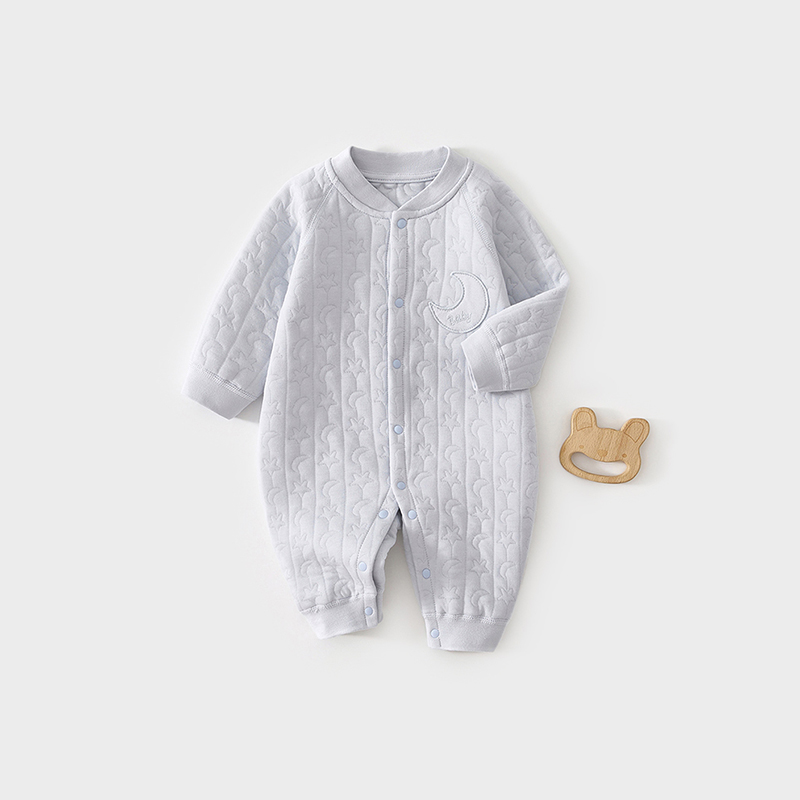 婴儿夹丝棉秋冬款保暖连体衣
