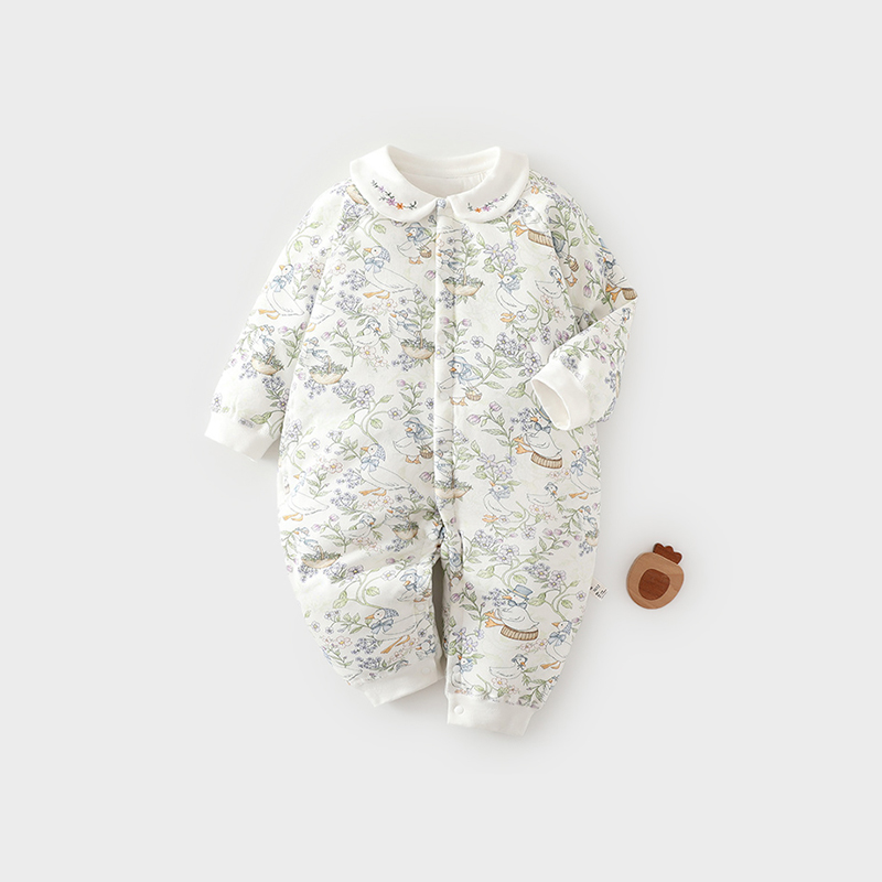婴儿衣服春秋季新生儿夹棉连体衣