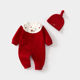 新生婴儿蝴蝶衣52码 宝宝红色连体衣春秋送帽子初生儿过年喜庆哈衣