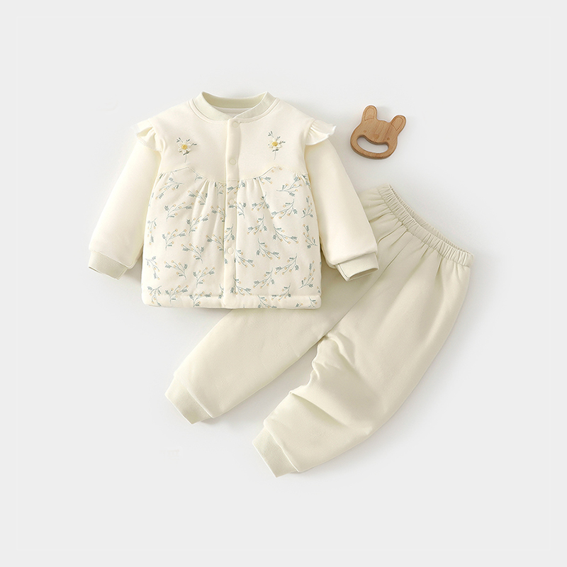 女宝宝夹棉套装80克薄棉