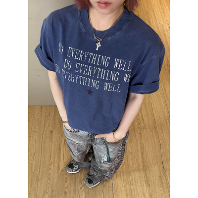 【音符标语短袖】美式夏T恤复古小众高级字母街头印花短袖小领口