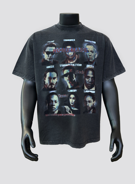 【嘻哈人物】美式高街复古模糊印花小领口宽松夏季T恤短袖潮流