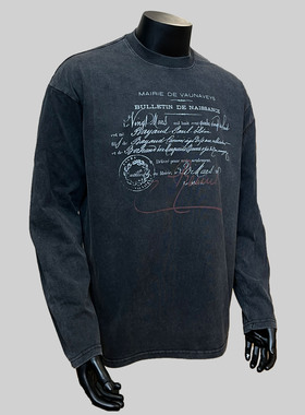 【掉漆字母】美式休闲设计感小领口宽松字母印花长袖T恤潮流