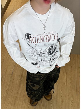 【逆盘重生】街头美式休闲印花重磅宽松男女长袖打底T恤卫衣小众