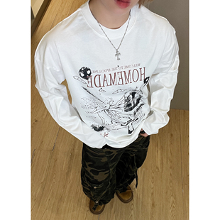 【逆盘重生】街头美式休闲印花重磅宽松男女长袖打底T恤卫衣小众