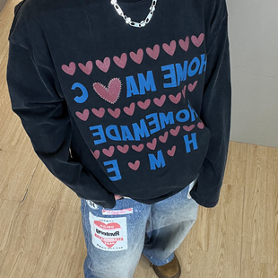 【小米老虎油】街头美式休闲印花重磅宽松男女长袖打底T恤卫衣