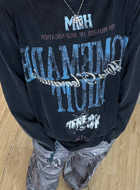 【Lex字母】美式休闲设计感小领口宽松字母印花长袖T恤hiphop