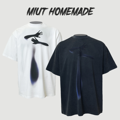 【逃离】美式高街设计感宽松百搭小众印花小领口纯棉t恤短袖潮流