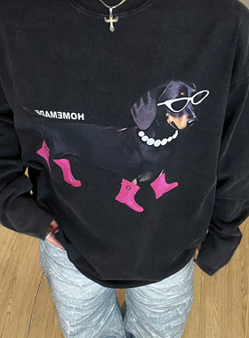 【贵宾修狗】美式休闲设计感小领口宽松字母印花长袖T恤hiphop潮