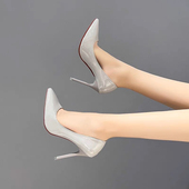 高跟鞋 黑色红底10厘米性感尖头单鞋 床上女细跟2024年新款 夏季