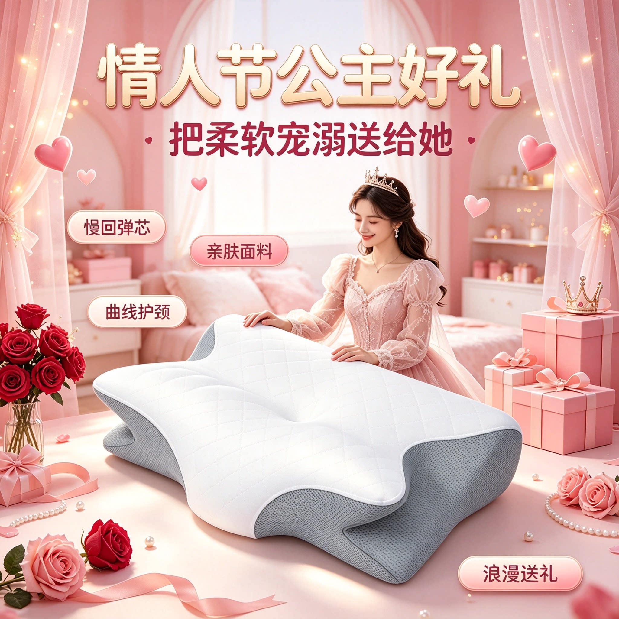 情人节礼物记忆枕头慢回弹枕护颈枕深睡眠记忆棉枕芯不塌陷颈椎枕