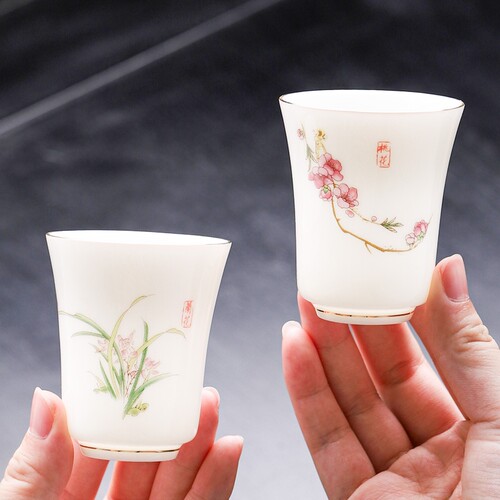 大号高颜值羊脂玉瓷主人杯茶杯