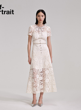 [赵丽颖同款]self-portrait 春夏白色蝴蝶结日常度假蕾丝连衣长裙