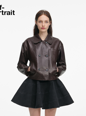 [朱珠同款]self-portrait 2026早春新款深棕色短款绵羊皮皮衣