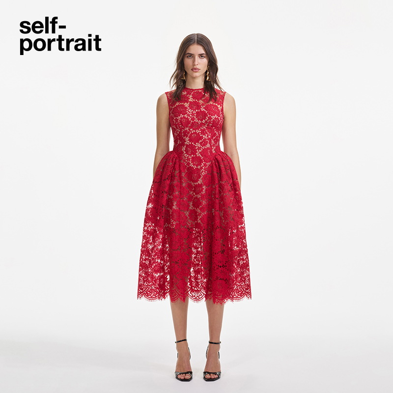 self-portrait蕾丝连衣裙中长裙