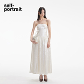 self portrait 秋冬纯净白气质亮片低腰礼服连衣裙