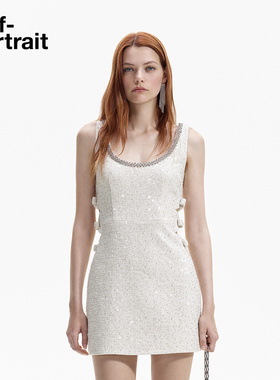 【白鹿同款】self-portrait 早春象牙白卢勒克斯连衣裙短裙