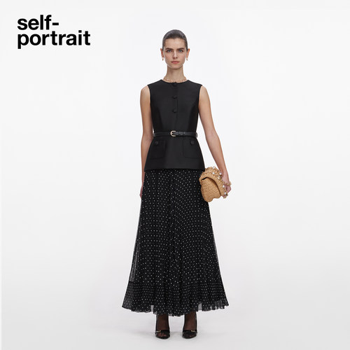 self-portrait假两件波点连衣裙