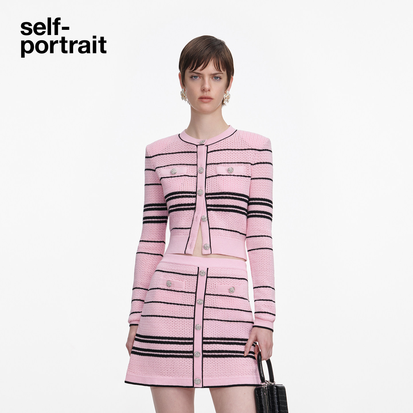 [Jisoo智秀同款]self-portrait2026春夏新款条纹针织开衫外套,女装/女士精品,毛针织衫,淘宝优惠券,粉丝福利购,淘宝优惠卷