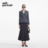 self portrait 2025早春蓝混色气质彩点粗花呢假两件连衣裙