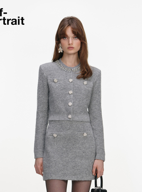 self-portrait 2026早春新款浅灰色钻饰毛绒针织毛衫外套上衣