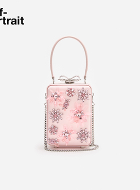 self-portrait 2026早春新款粉红色钻饰亮片花朵装饰长方形手提包