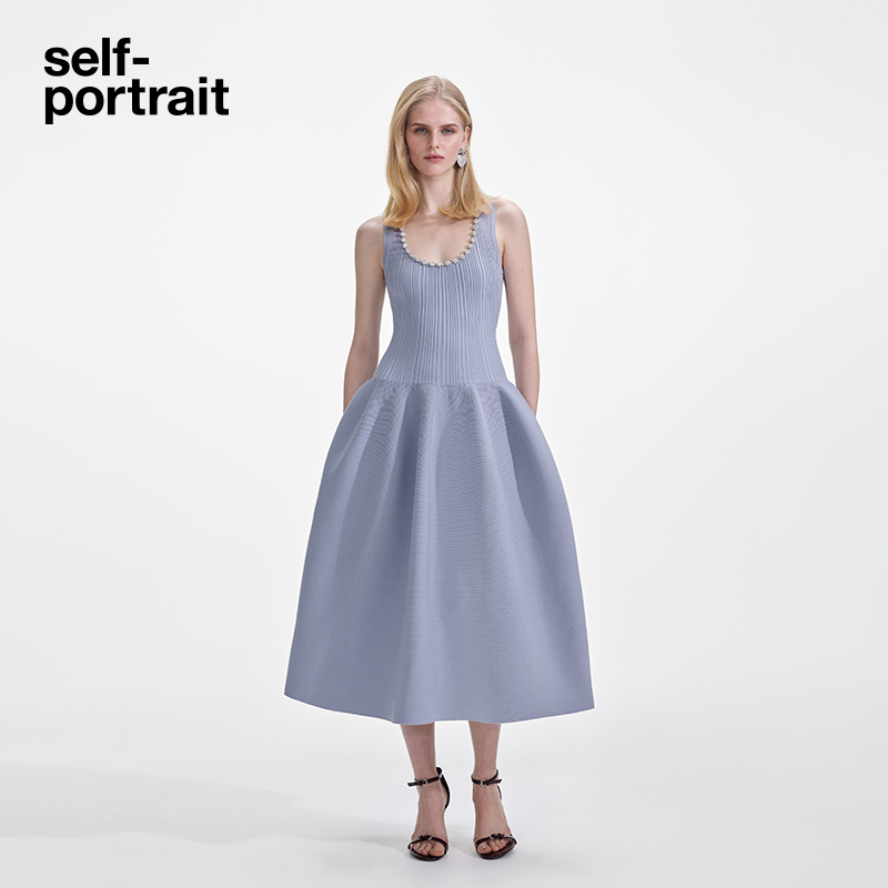 self-portrait针织无袖连衣裙