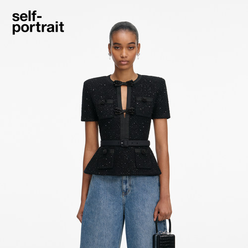 self-portrait蝴蝶结亮片上衣